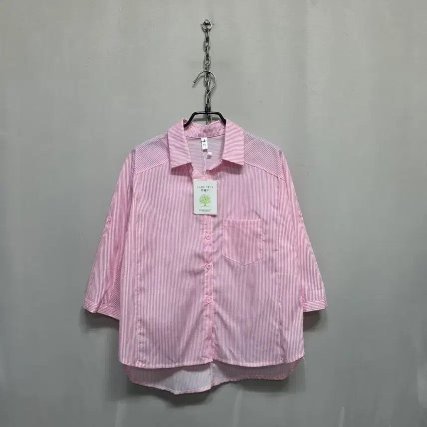 [BUNJANG] Pink Stripe Poly Shirt / 핑크 스트라이프 폴리 셔츠