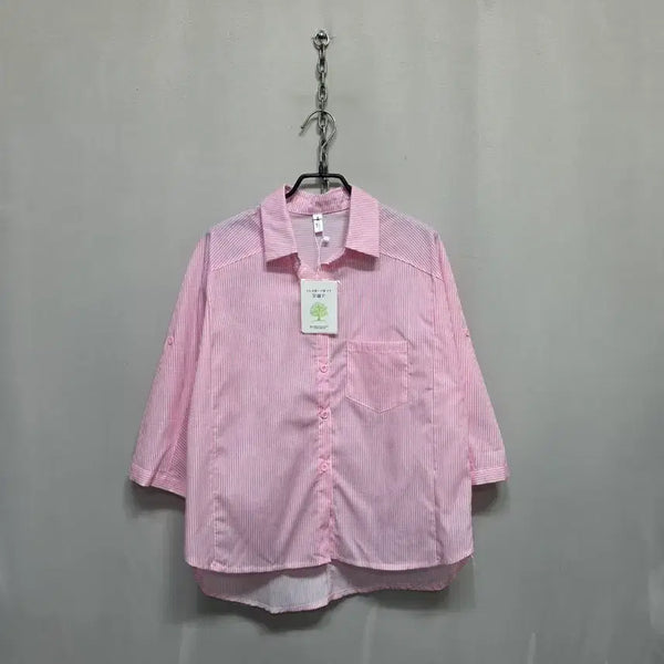 [BUNJANG] Pink Stripe Poly Shirt / 핑크 스트라이프 폴리 셔츠