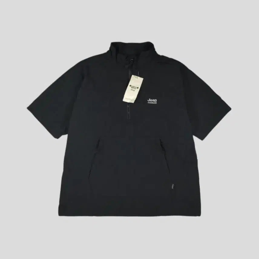 [BUNJANG] JEEP Explorer Half-Zip Pullover with Side Zipper / JEEP 지프 익스플로어 블랙 그레이 배색 로고 하프집업 반집업 사이드지퍼 이너메쉬 나일론 반팔 하프 웜업 풀오버 새상품 2XL