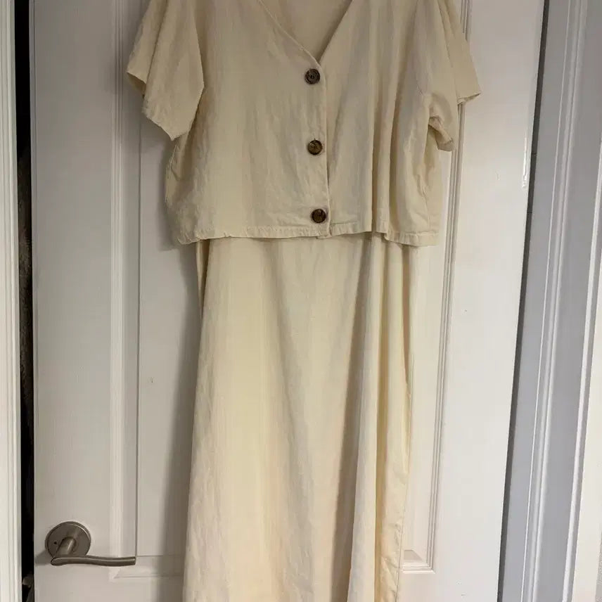 [BUNJANG] Ivory Linen Dress Jacket Set / 아이보리 크림색 린넨 원피스 자켓 블라우스 세트