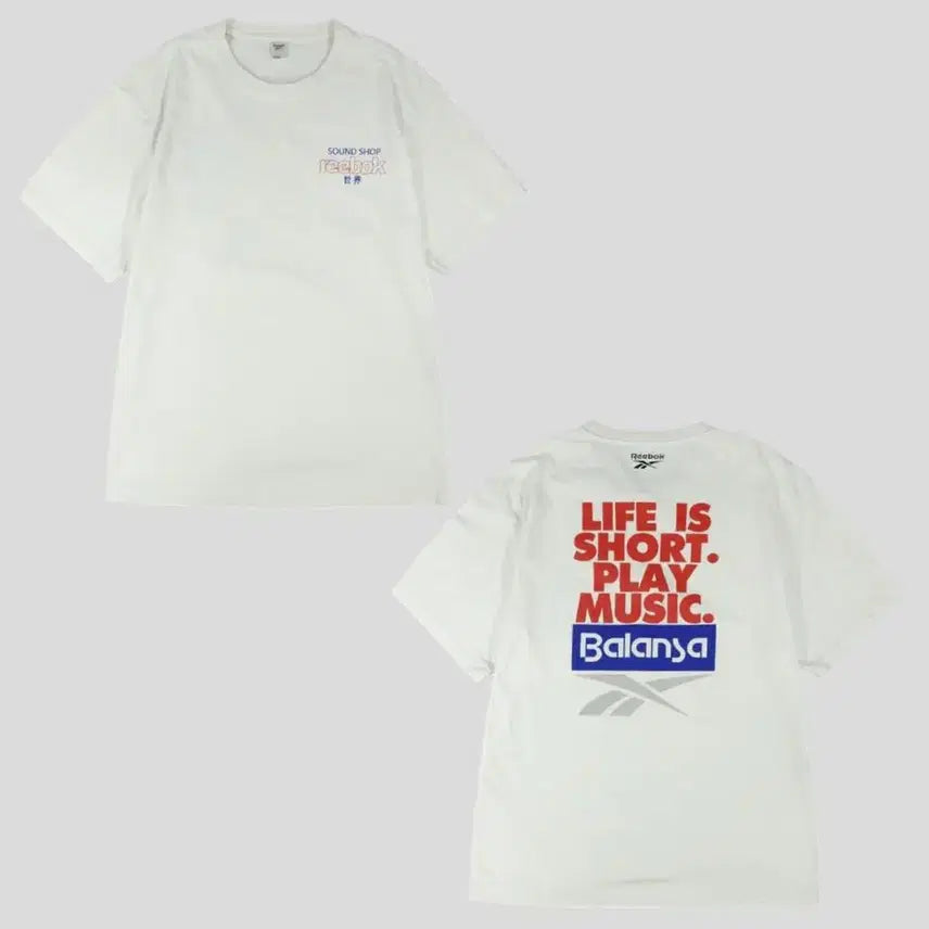 [BUNJANG] Reebok x Balance Spellout Logo Short Sleeve T-Shirt White Blue Red XL / 리복 X 발란사 화이트 블루 레드 배색 스펠아웃 로고 사운드샵 반팔 티셔츠 XL
