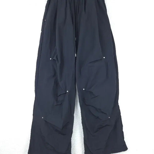 [BUNJANG] BINARYO1 Women's Black Nylon Wide-Leg Pants (One Size) / BINARYO1 여성 블랙 바스락 와이드 팬츠(F)