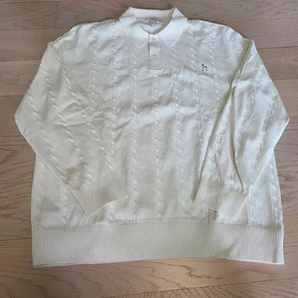 [BUNJANG] Hazzys Ivory Cable Knit Polo T-shirt (Size 110) / 헤지스 아이보리 케이블 니트 폴로 티셔츠 110