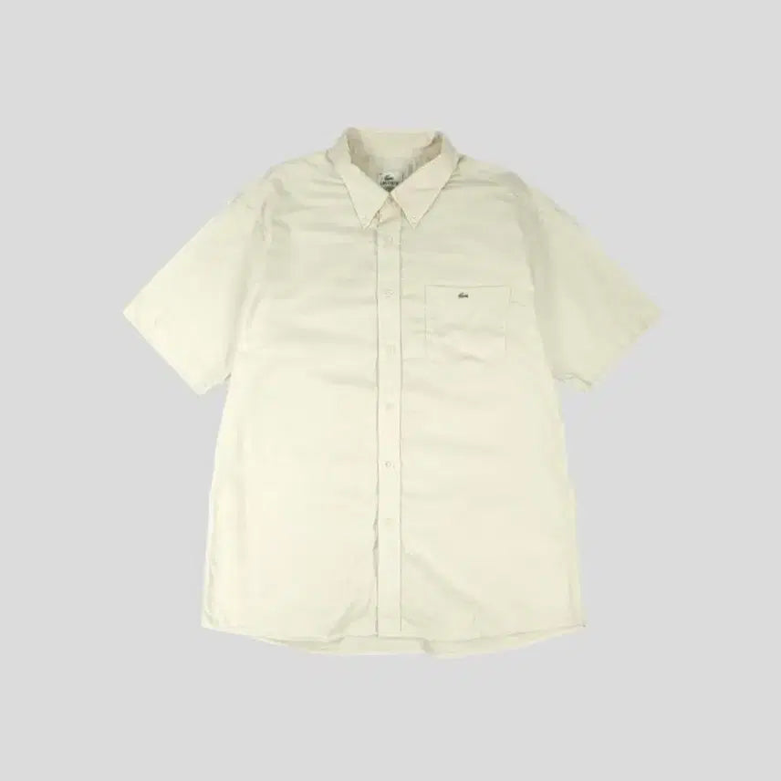 [BUNJANG] Lacoste Light Beige Croc Logo Chest Pocket Button-Down Cotton Soft Oxford Short-Sleeve Shirt XL / 라코스테 라이트베이지 크록로고 체스트포켓 버튼다운 코튼 소프트 옥스포드 반팔셔츠 하프셔츠 XL