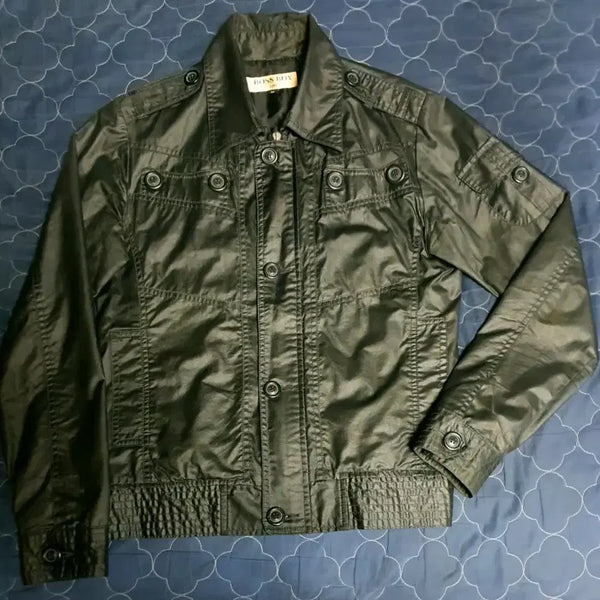 [BUNJANG] BOSS BOY Cotton Wax Coated Cropped Vintage Epaulet Jacket Black (M) / BOSS BOY 코튼 왁스 코팅 크롭 빈티지 견장 자켓 블랙 (M)