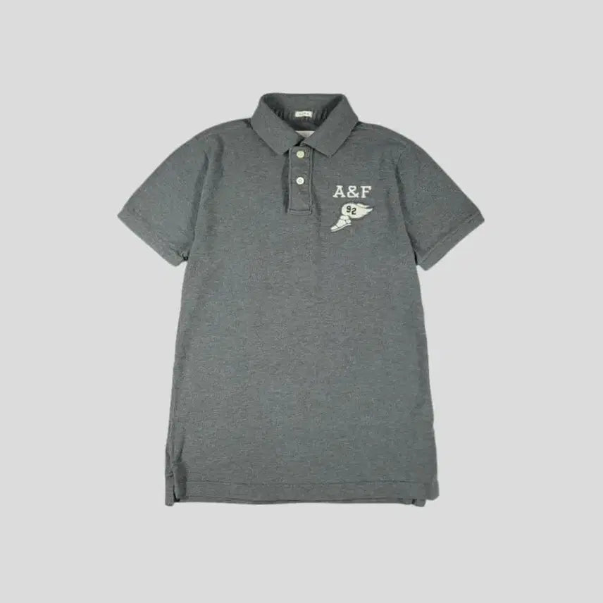 [BUNJANG] Abercrombie & Fitch Colorblock Half-Button Polo T-Shirt / 아베크롬비 그레이 화이트 배색 A&F 로고 윙슈즈 머슬핏 하프버튼 카라넥 PK 피케 반팔 티셔츠 L