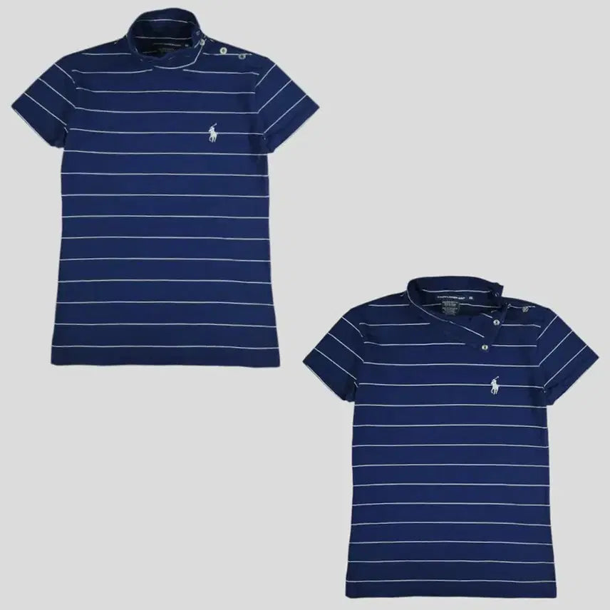 [BUNJANG] Polo Ralph Lauren Women's Navy Silver Glitter Pony Side Snap Button Mock Neck Cotton Blend Short Sleeve T-Shirt / 폴로랄프로렌 골프 네이비 실버 글리터포니 사이드 스냅버튼 모크넥 코튼블렌드 반팔 티셔츠 WOMANS S