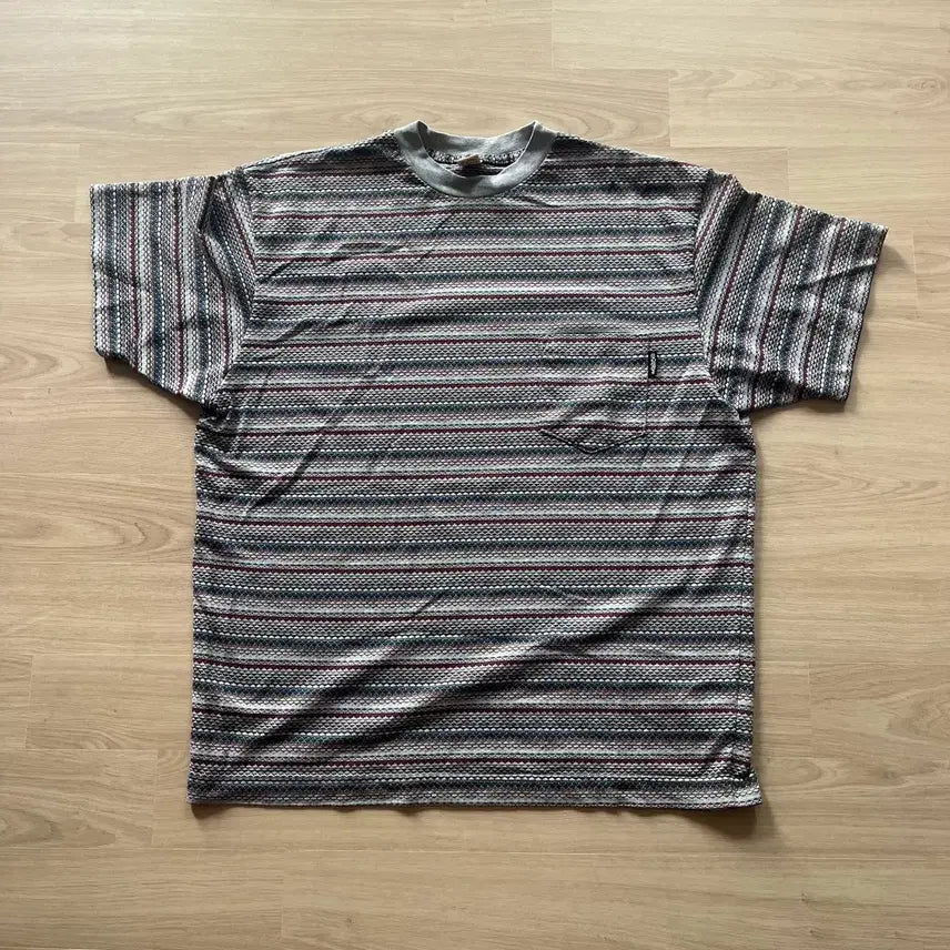 [BUNJANG] Vintage 90s Stussy Striped Knit Short Sleeve T-Shirt / [L] 90s 빈티지 올드 스투시 스트라이프 니트 반팔 티셔츠