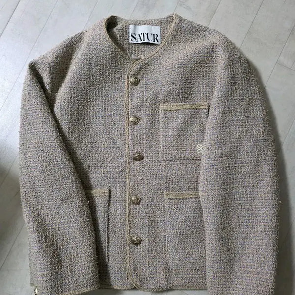 [BUNJANG] Sette Two-tone Collarless Tweed Jacket M / 세터 투톤 카라리스 트위드 자켓 M