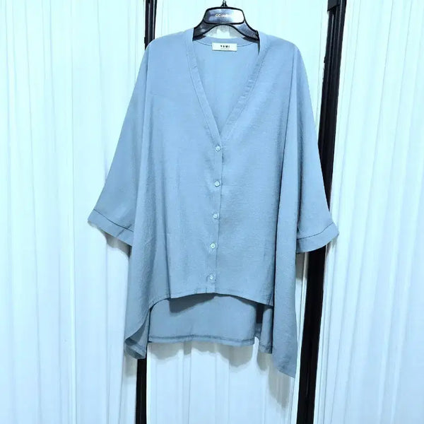[BUNJANG] Blue Boxy Fit V-Neck Blouse / 블루 박시핏 블라우스 새상품