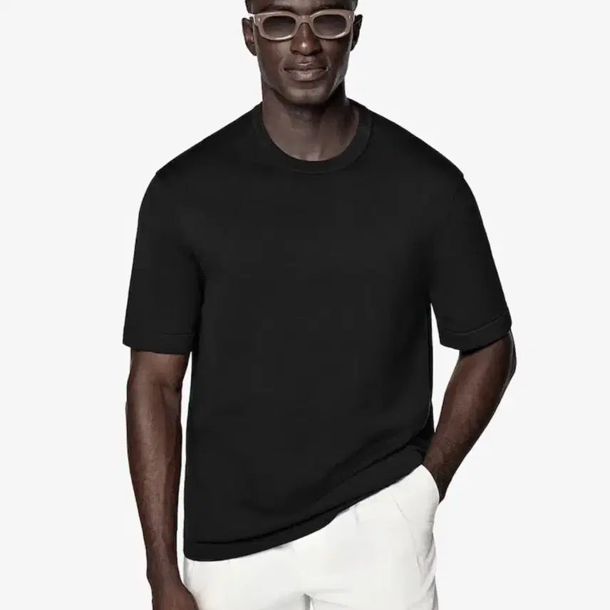 [BUNJANG] Suitsupply Cotton Silk Short Sleeve Crewneck Knit - Black / Suitsupply 코튼 실크 숏 슬리브 크루넥 니트 - Black