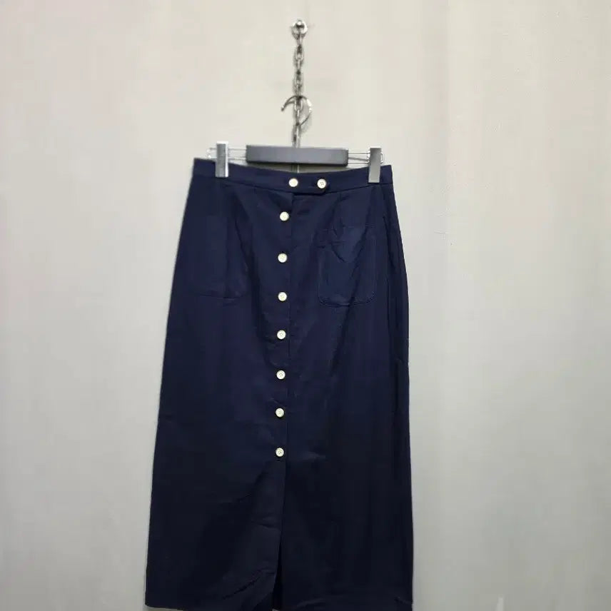 [BUNJANG] Grove Button Long Skirt Navy / 그로브 단추 롱 스커트 네이비