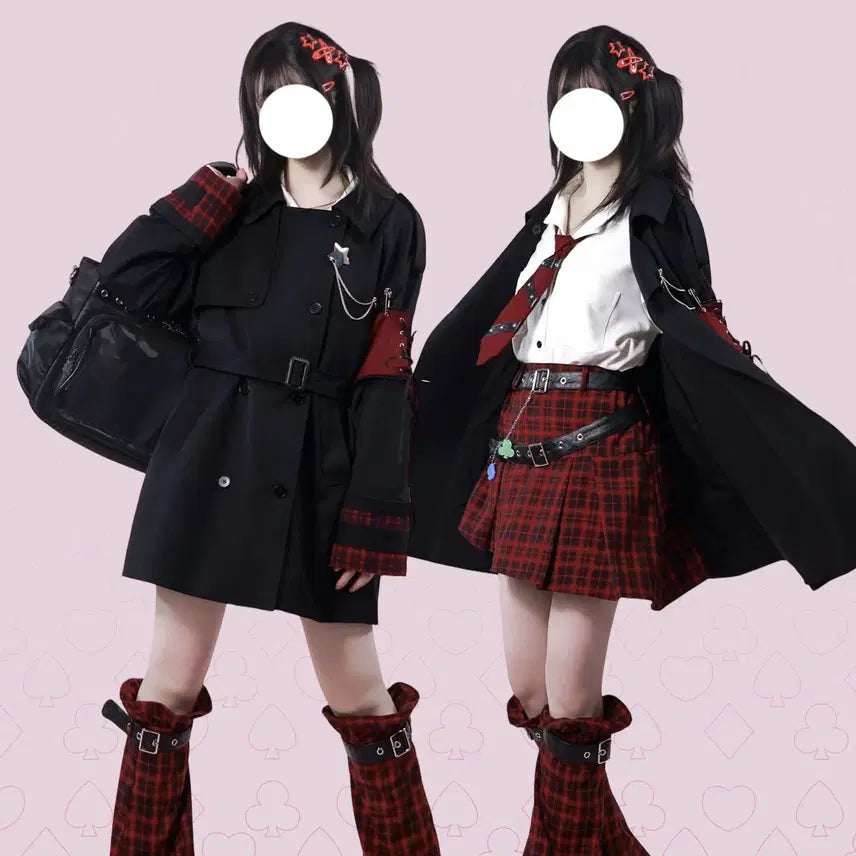 [BUNJANG] Y2K Checkpoint Black Trench Coat with Epaulets / 캐캐체st 아무 Y2K 체크 포인트 블랙 트렌치코트 (견장 포함)