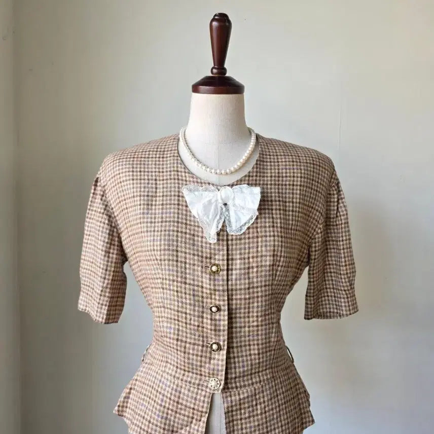 [BUNJANG] INGEBORG 100% Linen Check Short Sleeve Jacket / INGEBORG 잉게보르그 린넨100 체크 반팔 자켓
