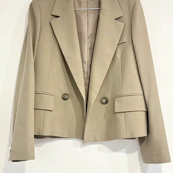 [BUNJANG] CC Collect Crop Double Jacket Light Khaki 55 (Unworn) / 씨씨콜렉트 크롭 더블 자켓 라이트카키 55 (미착용)