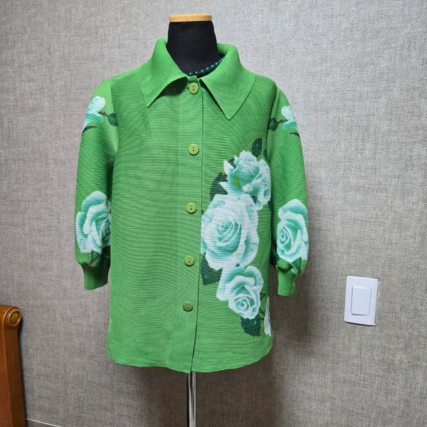 [BUNJANG] Pleated Cardigan with Flower Pattern / 플라워무늬 플리츠주름가디건