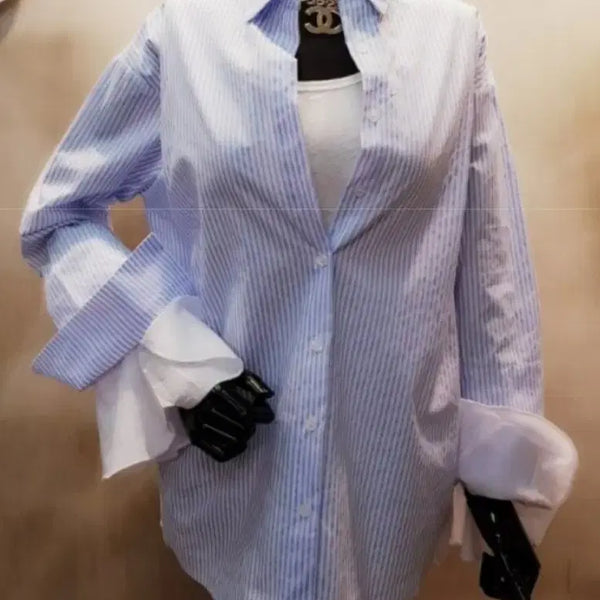 [BUNJANG] Striped Cuff Sleeve Shirt / 새상품 스트라이프 커프스소매 셔츠