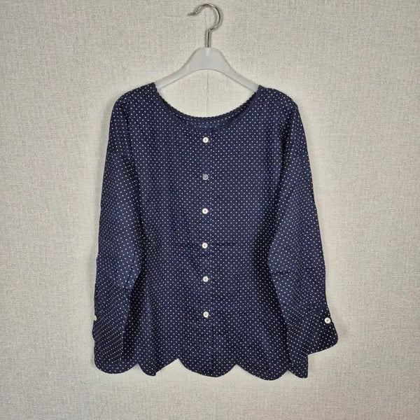 [BUNJANG] Navy Dot Pattern Long Sleeve Blouse (M) / (#66,77추천/M)네이비 도트 패턴 긴팔 블라우스