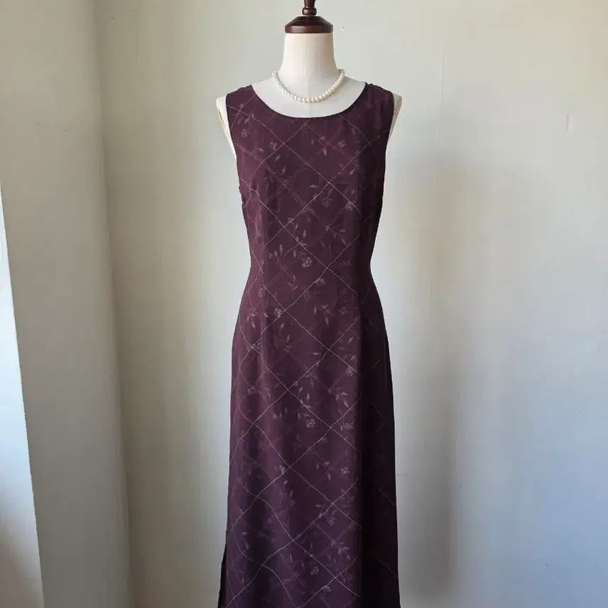 [BUNJANG] Floral Chiffon Lattice Long Dress / 플라워 쉬폰 격자 무늬 롱 원피스