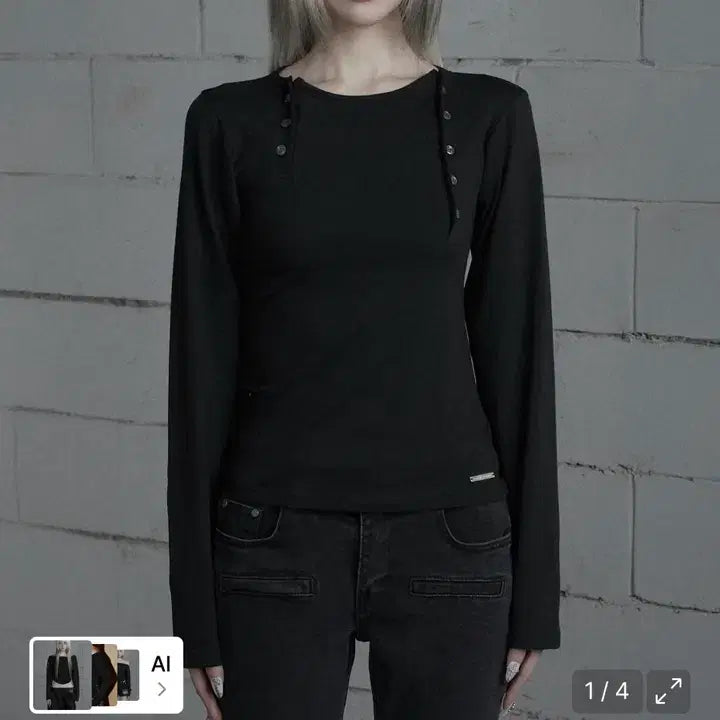 [BUNJANG] Etois Homme Two-Line Button Long Sleeve Black / (1회착용)에트오소메 투라인 버튼 롱슬리브 블랙