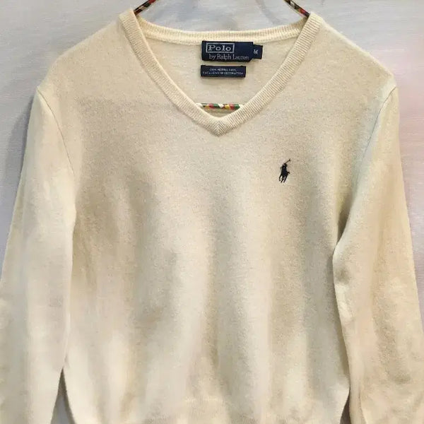 [BUNJANG] Polo Ralph Lauren 100% Merino Wool V-Neck Knit Ivory M / 폴로 랄프로렌 100% 메리노울 V넥 니트 아이보리 M