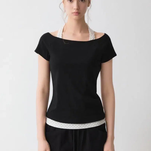 [BUNJANG] SPAO Halter Neck Layered Short-Sleeve T-Shirt / 스파오 홀터넥 나시 레이어드 반팔티 판매합니다!