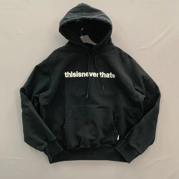 [BUNJANG] thisisneverthat Logo Embroidered Oversized Black Hoodie / L 디스이즈네버댓 로고 자수 오버핏 블랙 후드티