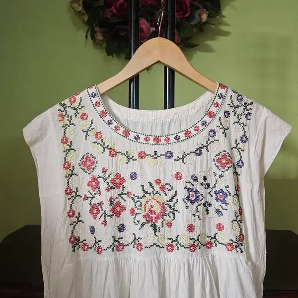 [BUNJANG] Asa Cotton Embroidered Blouse / 아사면 십자수 블라우스
