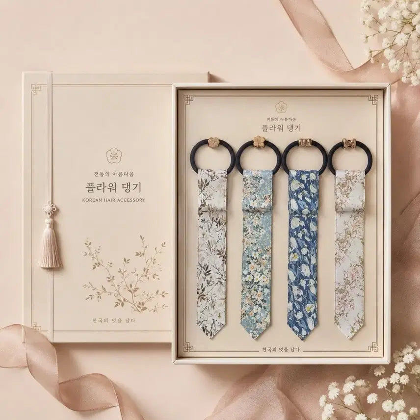 [BUNJANG] Handmade Flower Daenggi Hair Accessory Set / 직접 만든 플라워 댕기 헤어 액세서리