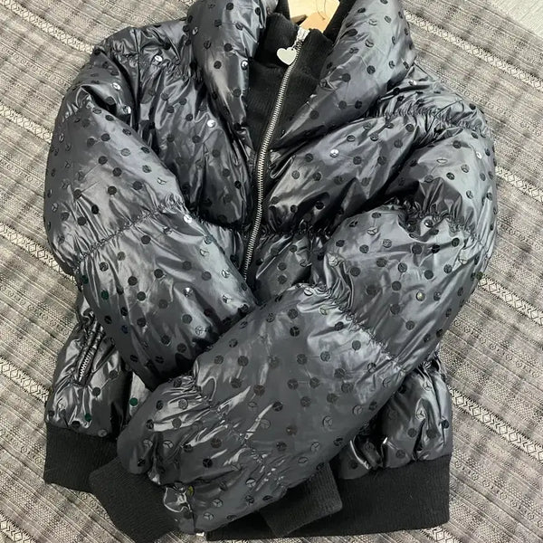 [BUNJANG] Love Moschino Black Sequin Puffer Jacket / 러브모스키노 블랙 스팽글 숏패딩