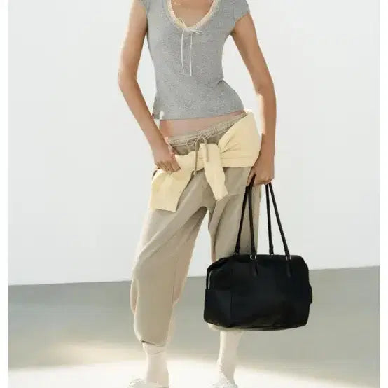 [BUNJANG] Zara Colorblock V-Neck T-Shirt Grey / 자라 배색브이넥티셔츠 그레이