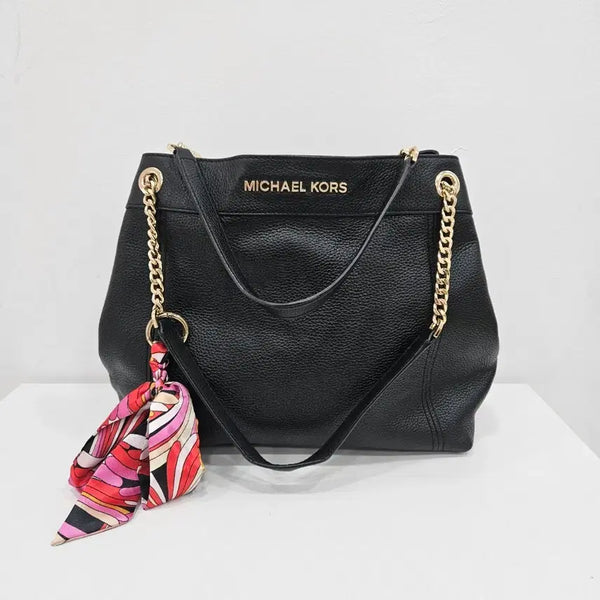 [BUNJANG] Michael Kors Black Chain Shoulder Bag with Scarf Accent / 마이클코어스 체인 숄더백