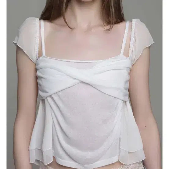 [BUNJANG] Clishier Pure Bloom Drape Top Ivory / 새상품) 클리시어 퓨어 블룸 드레이프 탑 아이보리