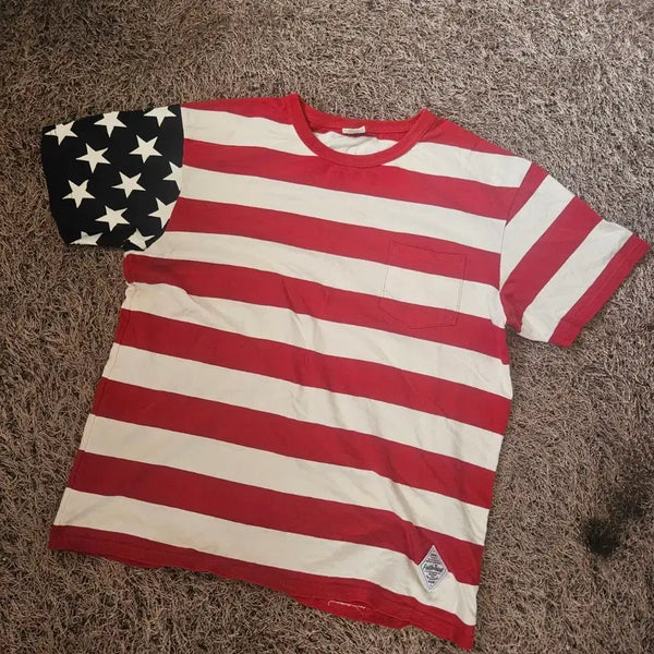 [BUNJANG] Saintpain USA Flag Stripe Short Sleeve T-Shirt / 세인트페인 USA 성조기 스트라이프 반팔 티셔츠 L size
