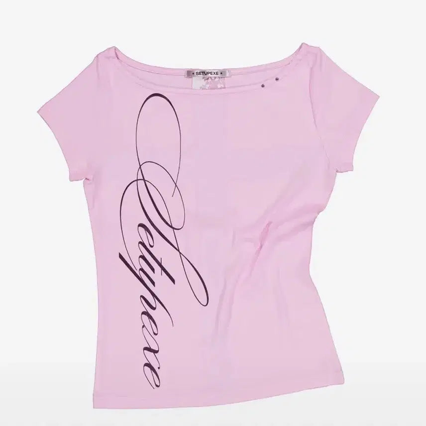 [BUNJANG] 3CE Lace Cross Short Sleeve T-Shirt Pink / 셋업이엑스이 레이스 크로스 반팔 티셔츠 핑크
