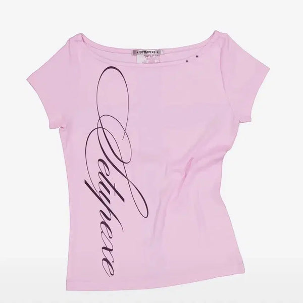 [BUNJANG] 3CE Lace Cross Short Sleeve T-Shirt Pink / 셋업이엑스이 레이스 크로스 반팔 티셔츠 핑크
