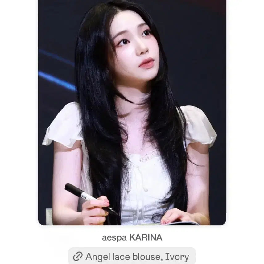 [BUNJANG] Clavier Angel Lace Blouse Top White Karina (aespa) Worn / 1회착) 클리시어 엔젤 레이스 블라우스 탑 화이트 에스파 카리나착용