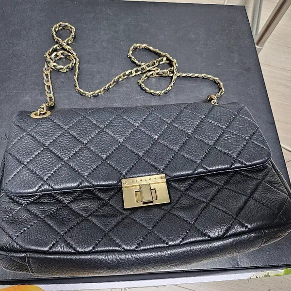 [BUNJANG] Sisley Genuine Leather Black Quilted Chain Shoulder Bag / 시슬리 소가죽 블랙 퀼팅 체인 숄더백 상태좋음