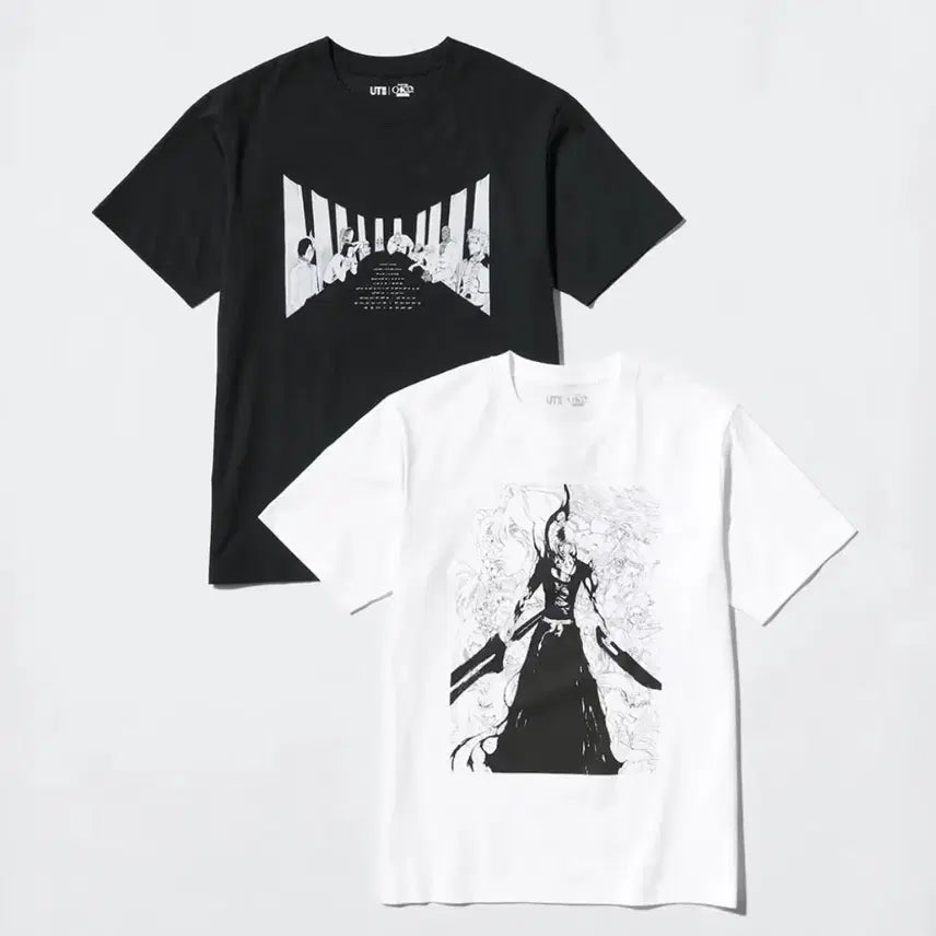 [BUNJANG] Bleach x Uniqlo Collaboration Short Sleeve T-Shirt Set (Black & White) / (세트) 블리치 유니클로 반팔 티셔츠 블랙 화이트 세트
