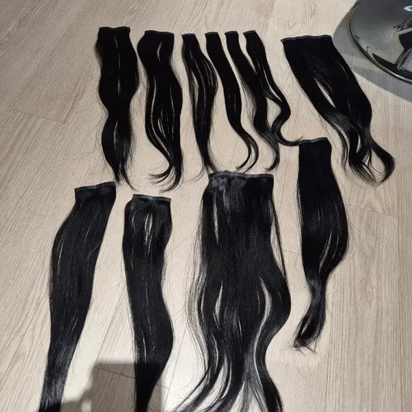[BUNJANG] Gabalnara 100% Human Hair Clip-In Hair Extensions Straight 12 Piece Dark Black / 가발나라 여성인모 똑딱이붙임머리 스트레이트 붙임머리 12피스 [다크블랙] 인모100%