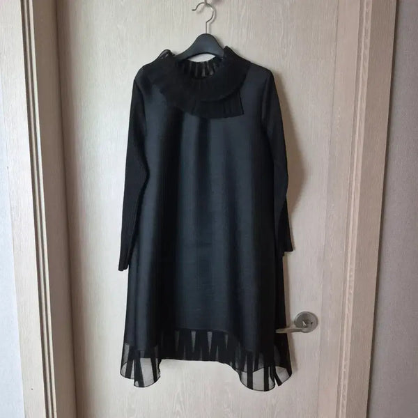 [BUNJANG] Black Pleated Ribbon Dress Size 77 / 블랙 플리츠 리본 원피스사이즈77