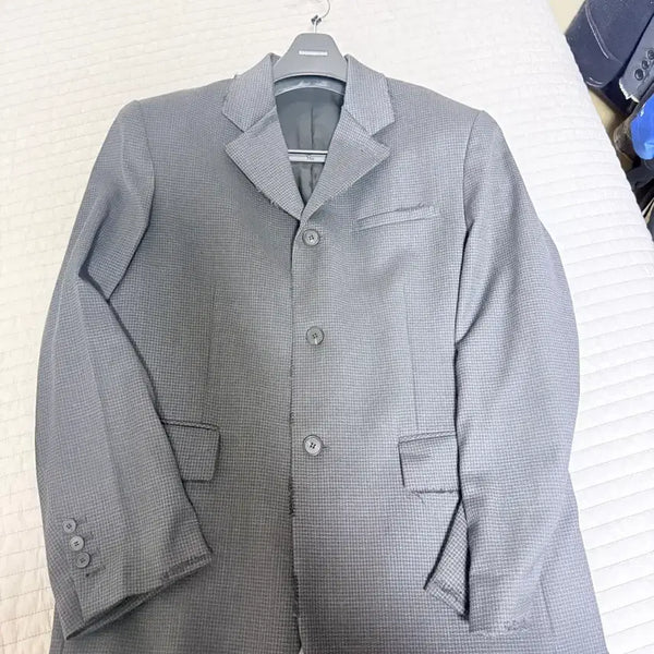 [BUNJANG] STU Distressed Check Blazer Dark Grey S / 에스티유 디스트로이드 체크 블레이저 다크그레이 S