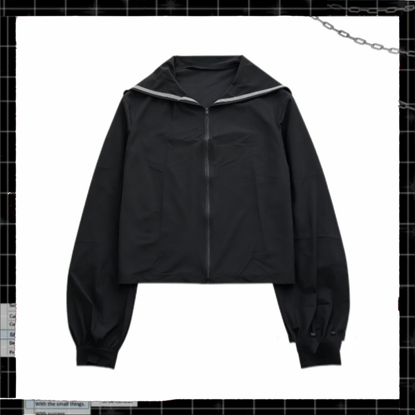 [BUNJANG] Jirai Kei Black Sailor Jersey Long Sleeve UV Protection Windbreaker UPF50+ / 지뢰계 블랙 세일러 져지 롱 슬리브 자외선차단 바람막이 UPF50+