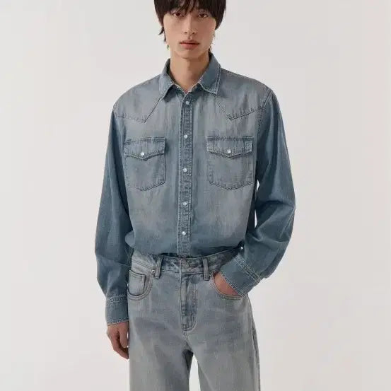 [BUNJANG] Musinsa Standard Denim Western Shirt Light Indigo / 무신사스탠다드 데님 웨스턴 셔츠 라이트 인디고