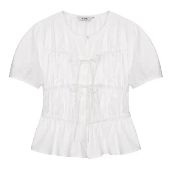 [BUNJANG] Rave Ribbon Shirring Blouse / 레이브 리본 셔링 블라우스