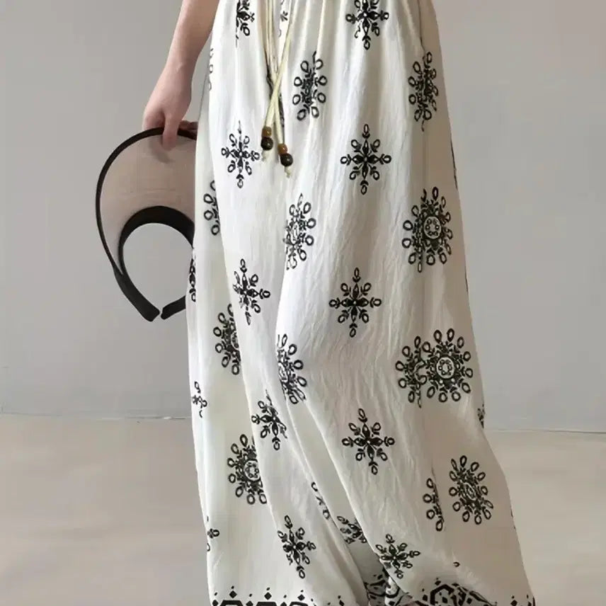 [BUNJANG] Bohemian Wide Leg Pants - White Pattern / 보헤미안 와이드 레그 팬츠.새상품