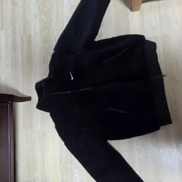 [BUNJANG] Nike Swoosh Plush Fleece Black Jacket / 나이키 스우시 플러시 뽀글이 후리스 플리스 블랙 자켓