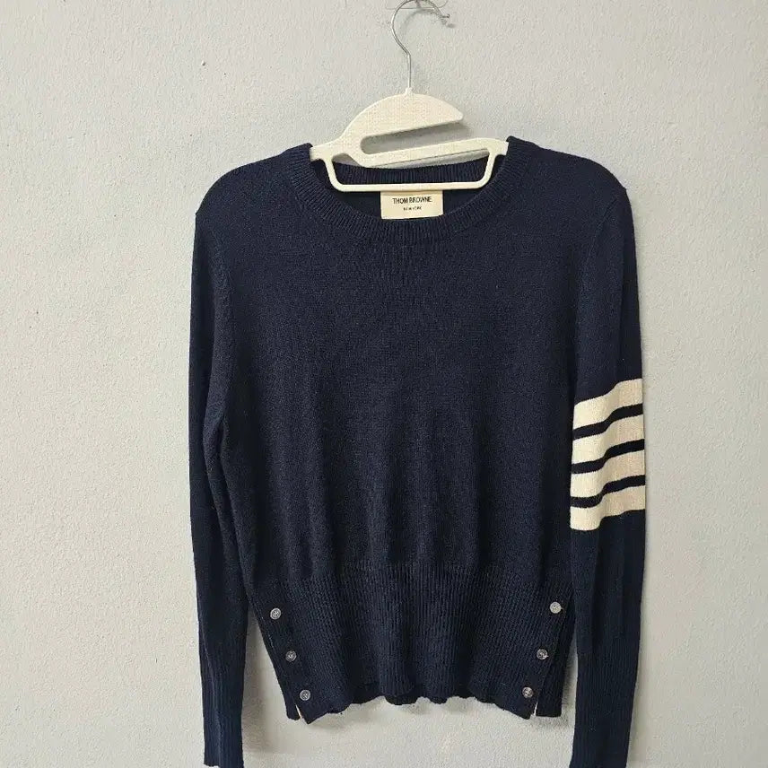 [BUNJANG] Thom Browne Navy 4-Bar Point Knit Sweater / 톰브라운 네이비 4선 포인트 니트