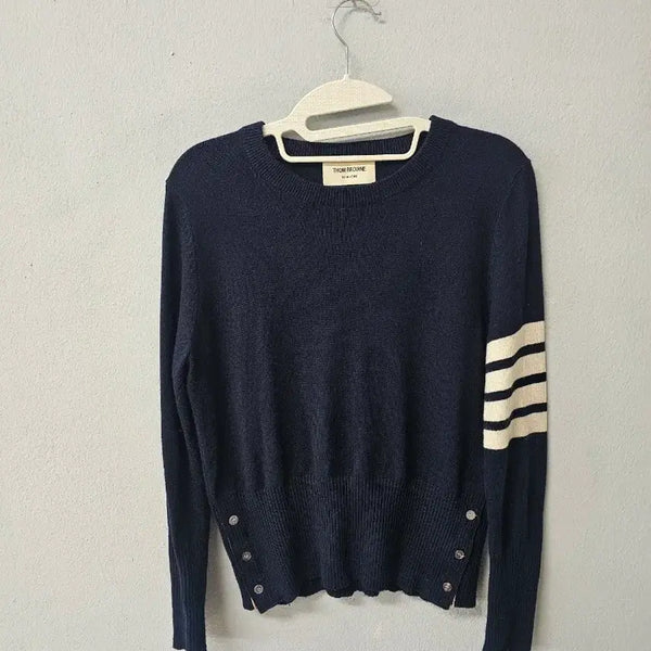 [BUNJANG] Thom Browne Navy 4-Bar Point Knit Sweater / 톰브라운 네이비 4선 포인트 니트