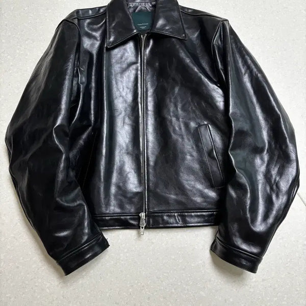 [BUNJANG] Undermycar 25ss Cordovan Effect Crop Leather Jacket Black / 언더마이카 25ss 코도반 이펙트 크롭 가죽자켓 블랙